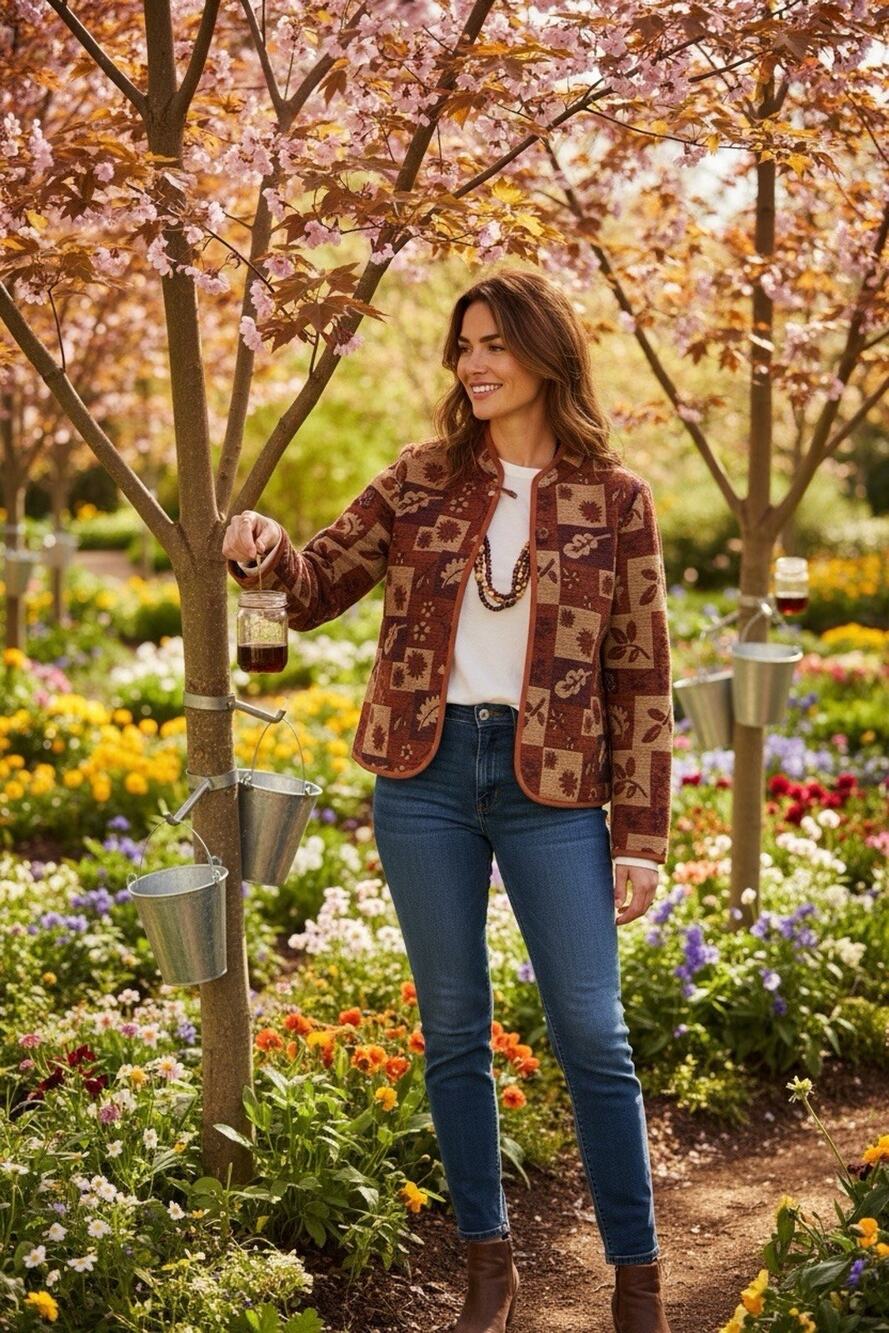 Vintage Christopher & Banks L Earth Tones Autumn Leaf Full Zip Tapestry Jacket
